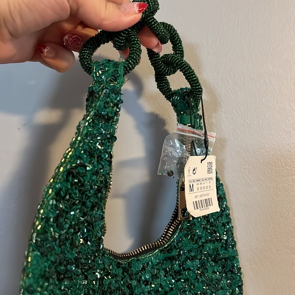Viral ZARA Beaded and embellished deep green and black evening purse NWT - Picture 8 of 8